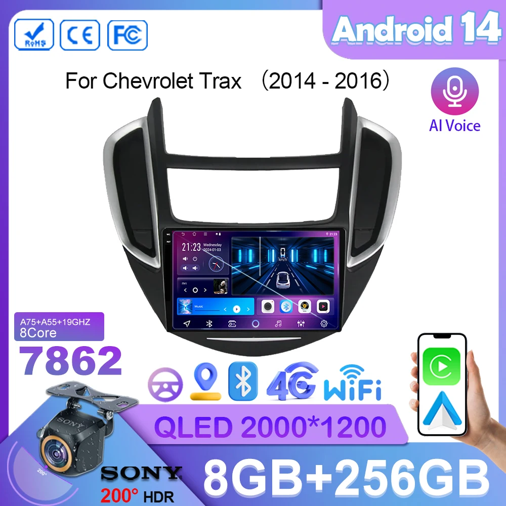 

2 Din Android 14 Car Radio For Chevrolet Trax 2014 - 2016 Stereo Multimedia Player GPS Navigation DVD 5G Wifi Wireless Carplay