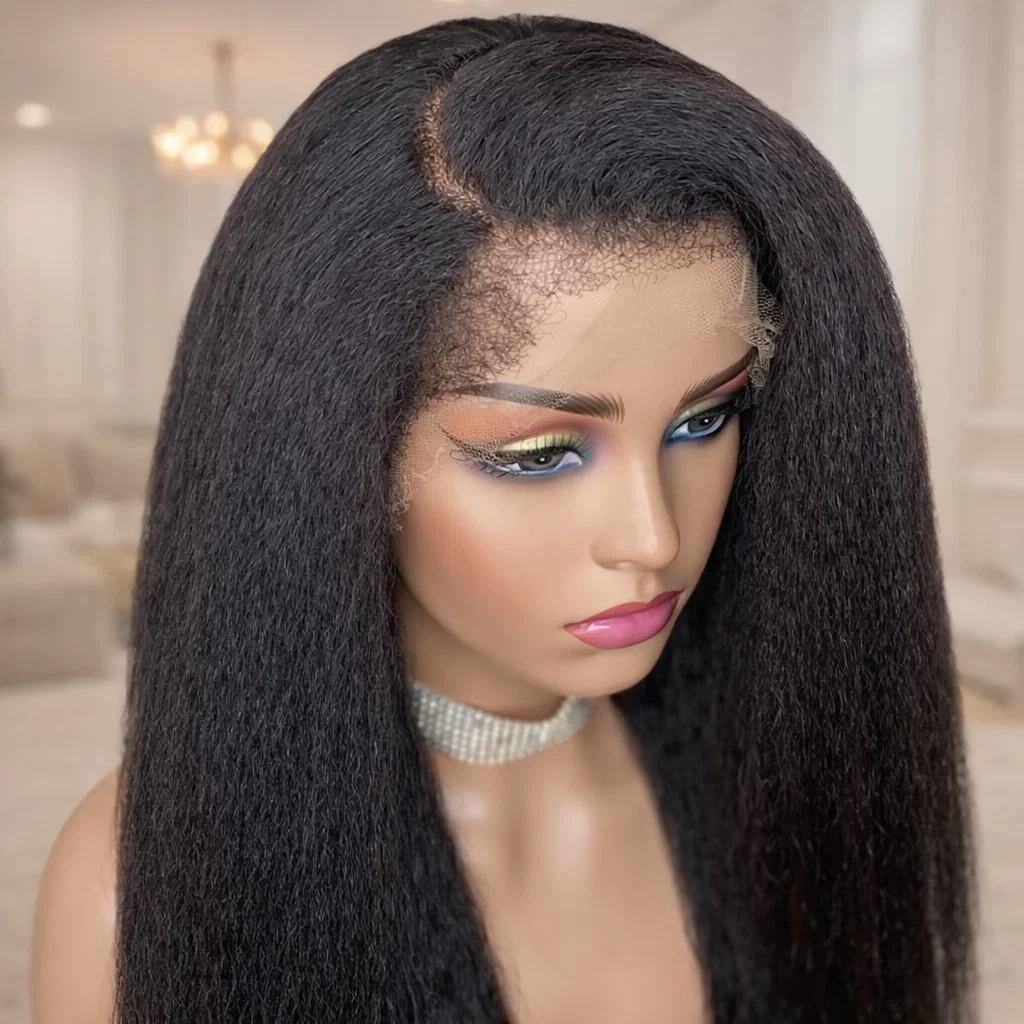 

Hidden Strap Kinky Straight Invisi-Drawstring Flexible Fit 360 Lace Frontal Wig Glueless 5X5 Lace Wigs Human Hair Pre Plucked