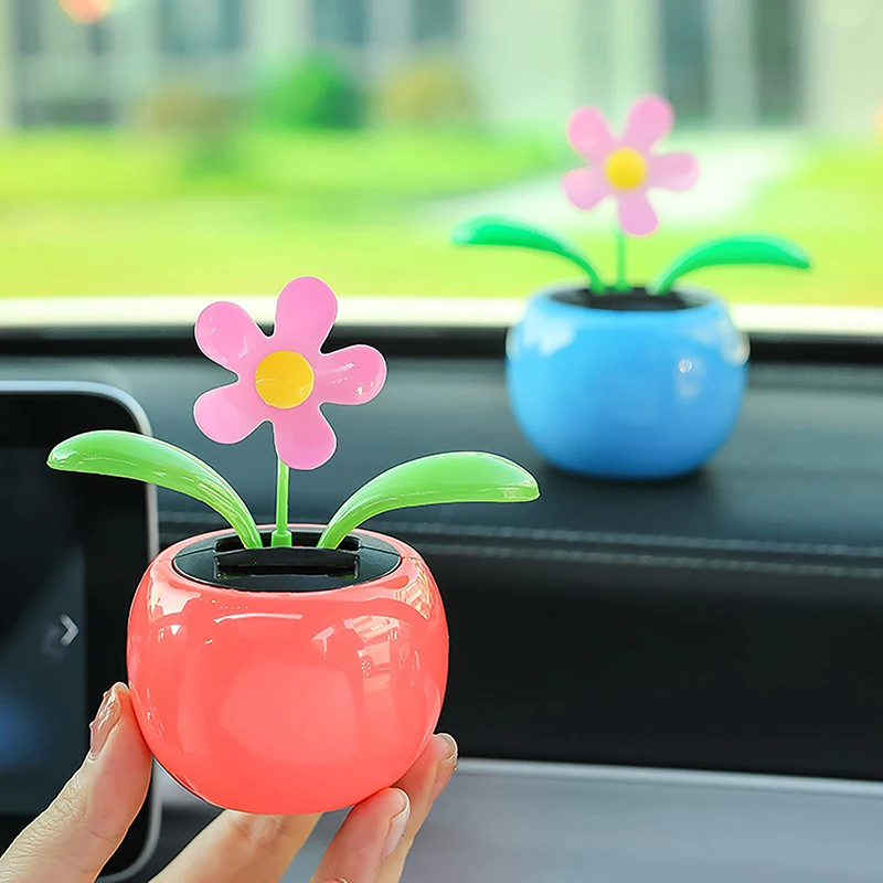 Auto Dashboard Decor Office Indoor Car Ornament Flower Pot Solar Powered Dancing Shaking Head Cartoon Apple Flower Pot