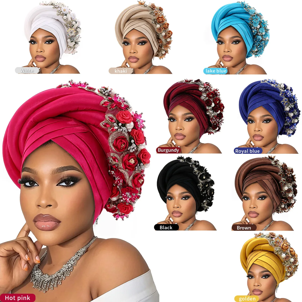Fashion African Headtie Turban Nigeria Head Ties Flower Braids Head Wraps Wedding Auto Gele Dancing Party Outdoor Headwear