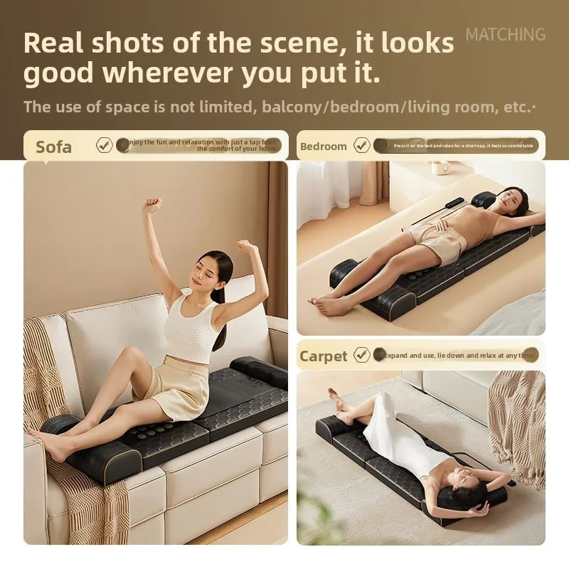 

Foldable massage mattress, multi-functional home mattress with automatic shoulder, neck, waist, back, leg and foot heating.