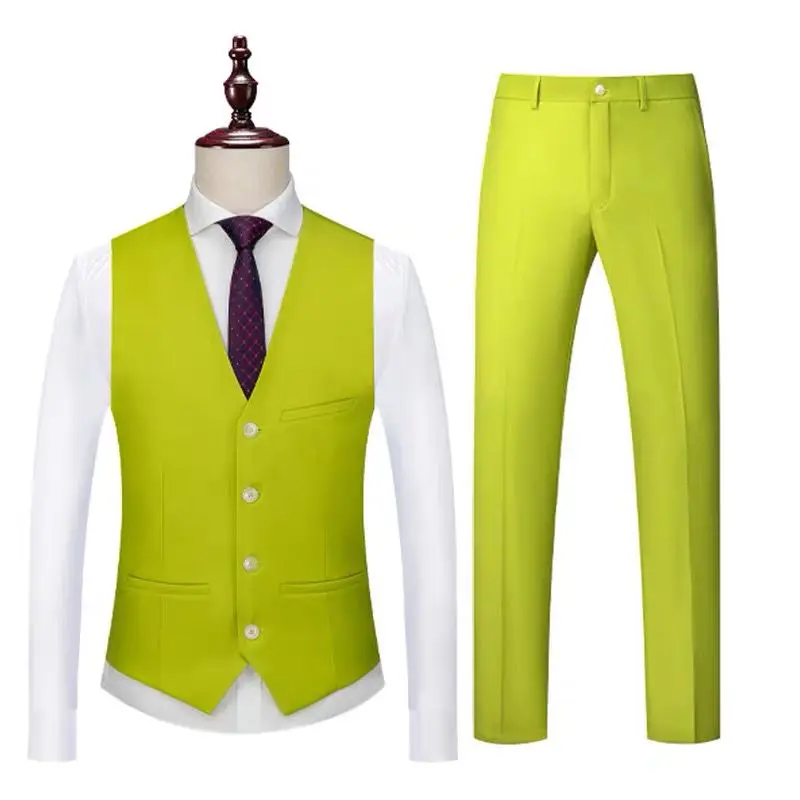 ( Vest + Pants ) High-end Solid Color Business Vest 2 Pieces Formal Men Slim Fit Prom Party Groom Wedding Tuxedos 6XL-M