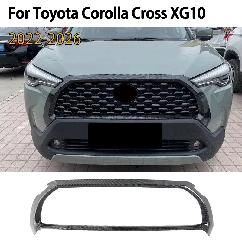 

For Toyota Corolla Cross XG10 2022-2026 ABS Carbon Fiber Texture Front Bumper Grille Cover Medium Screen Frame Decoration Trim