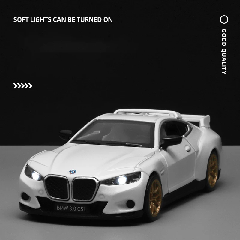 

1:34 BMW CSL 3.0 Supercar Alloy Model Car Toy Diecasts Metal Casting Sound and Light Car Toys For Children Vehicle