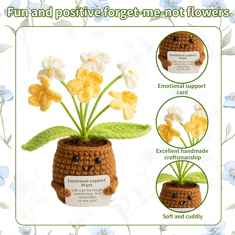

Emotional Knitted Flowers, Crochet Doll Potato With Encouraging Card