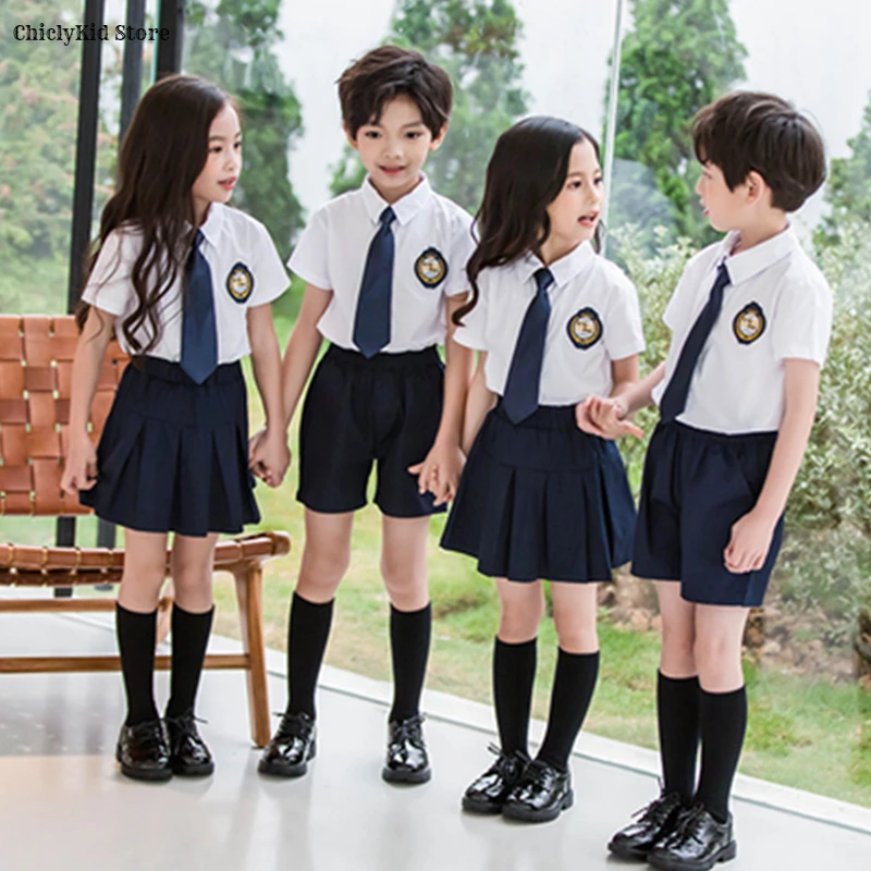 Girls Short Sleeve Blouse Skirt Boys Korean Shirt Shorts Children Kindergarten Students Summer Clothes Sets Kids School Uniform 6