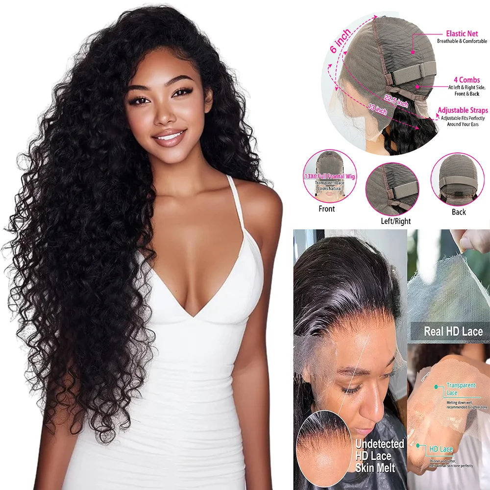 Hd transparente 220 densidade 13x4 13x6 água onda profunda peruca frontal 7x6 fechamento peruca sem cola pronto para usar 360 hd peruca dianteira do laço