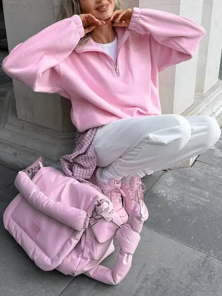 Fmxires Fashion Pullover Sweatshirt European Style Solid Color Long Sleeve All Match Loose Casual Top Women 2025 Spring Autumn