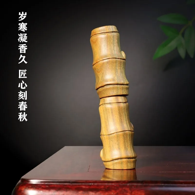 Natural Green Sandalwood Bamboo Joint Piece Rising Step by Wooden Collectible Wenwan Palm Play Stress Relief Gift for Men Women