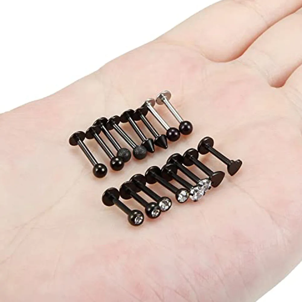 1-16pcs 16G Stainless Steel Lip Rings Studs Medusa Labret Monroe Tragus Helix Cartilage Forward Earrings Piercing Jewelry Black