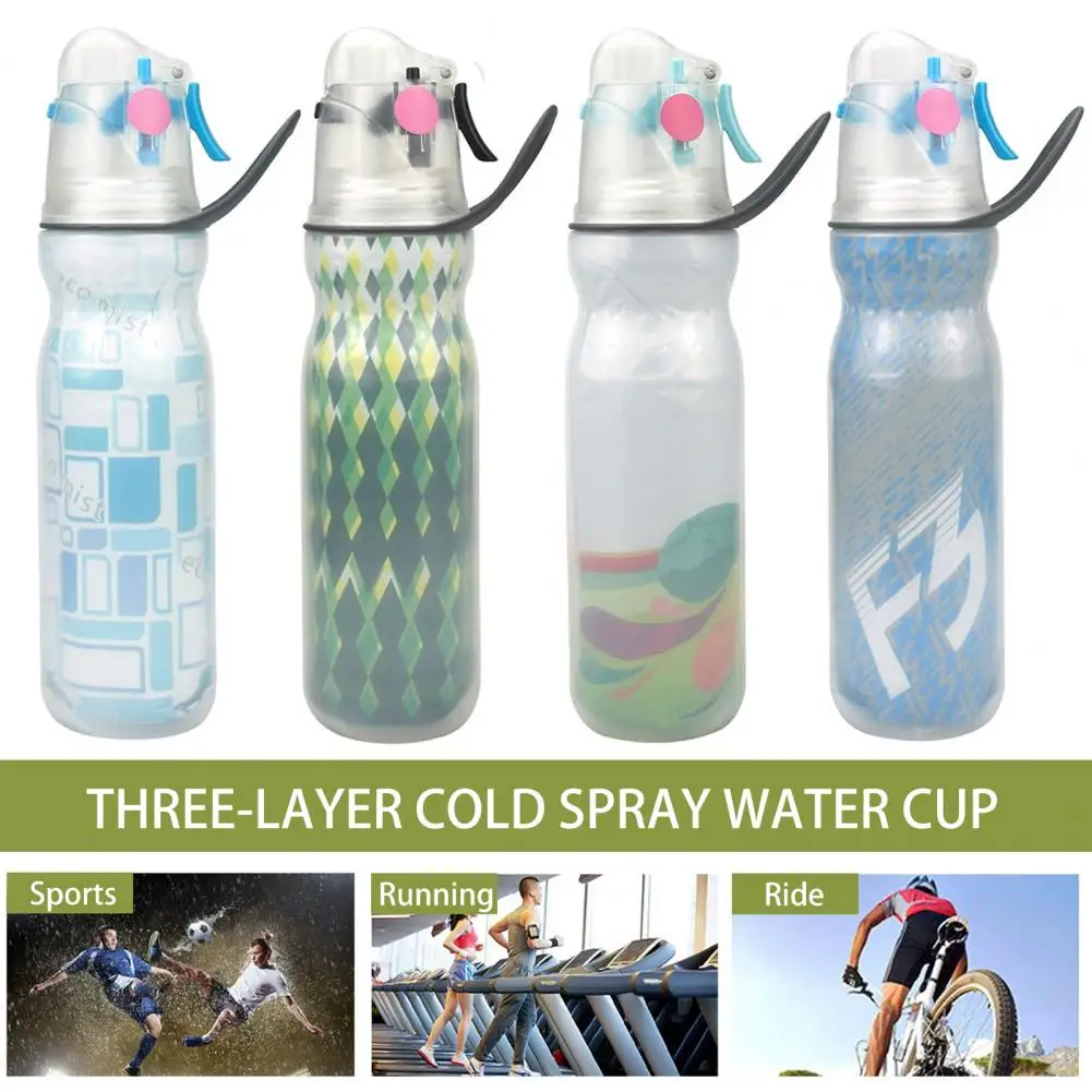 

590ML Mist Spray Water Bottle 3 Layers Insulated BPA-Free Portable Leak-proof Travel Gym Sports Workout Straw Drinking Cup