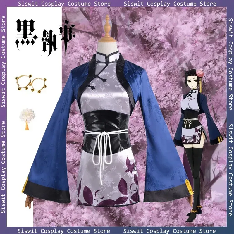 

Anime Black Butler Ran Mao Costume Full Set Chinese Assassin Cosplay Props Accessories Holiday Party Carnival Dress Up Cheongsam