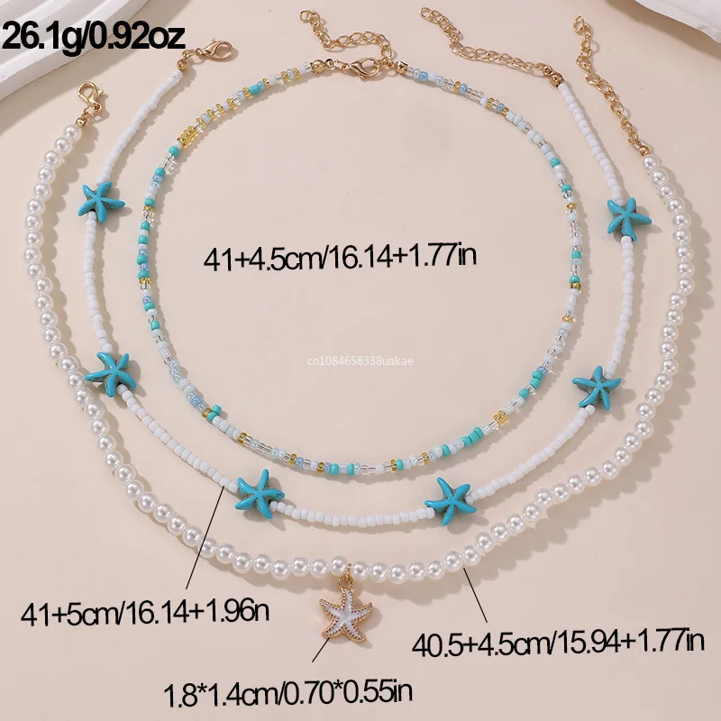 Bohemian Multilayer Rice Bead Chain Clavicle Necklace Vintage Acrylic Turtle Starfish Shell Pendant Choker Women Beach Jewelry image 6