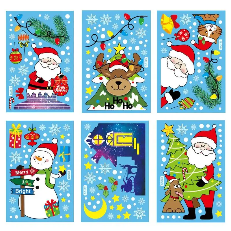 Christmas Window Stickers Window Clings Santa Snowman Elk Electrostatic Stickers for Christmas Party Decor Holiday Supplies