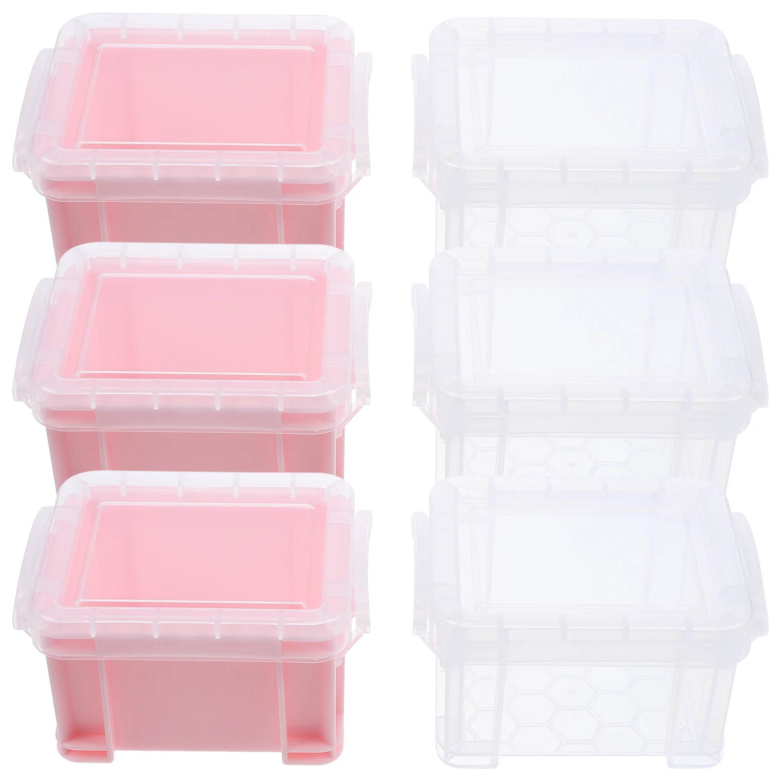 

6pcs Mini Storage Boxes Small Containers with Lid Pink Transparent Organizers for Jewelry Cosmetics Beads Buttons Desktop