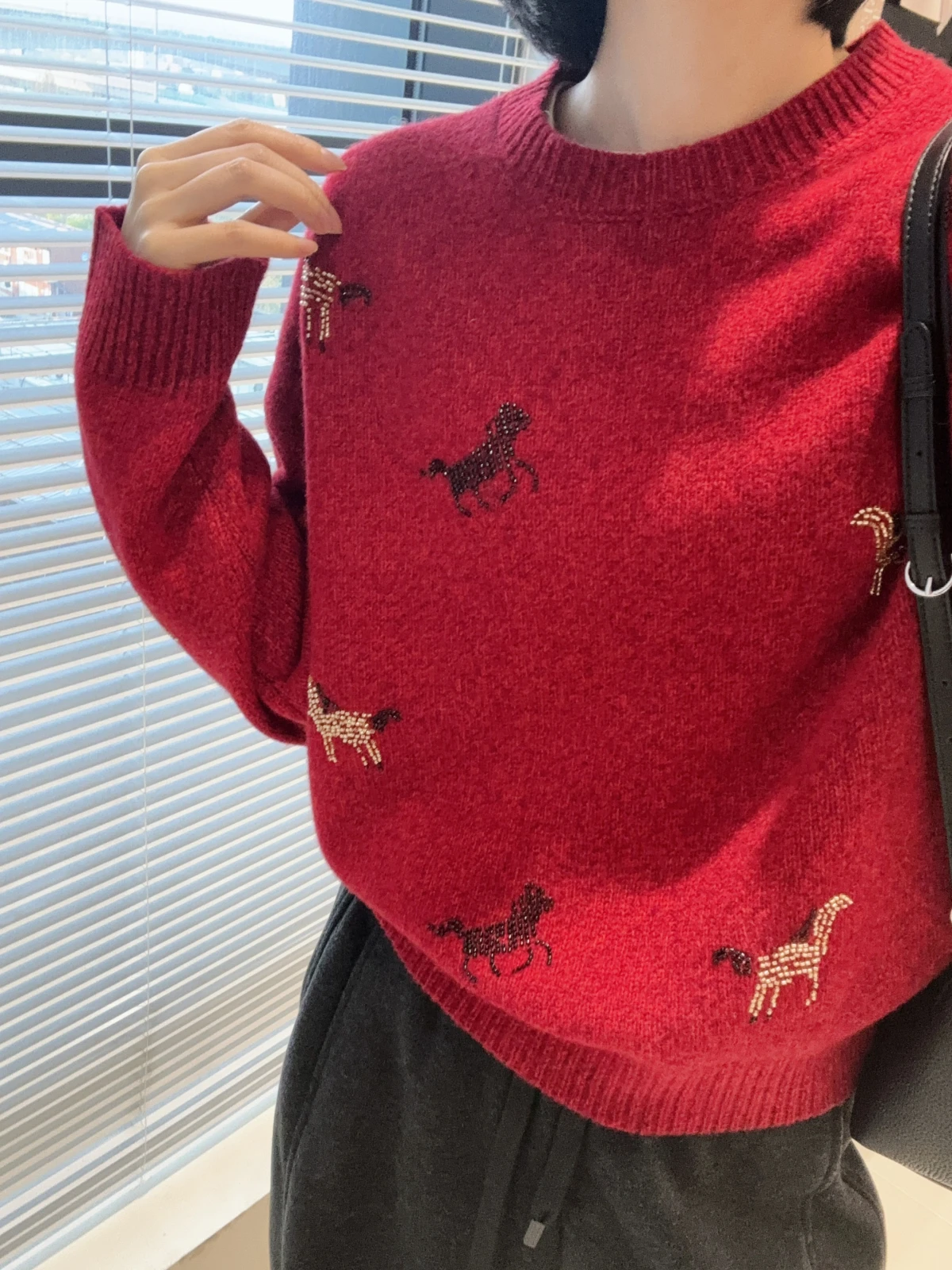 

New Year's Knitted Sweater 00 Woolen Beads Embroidery Casual Loose Fit Women's Long Sve round Ne Thiened Wool S...