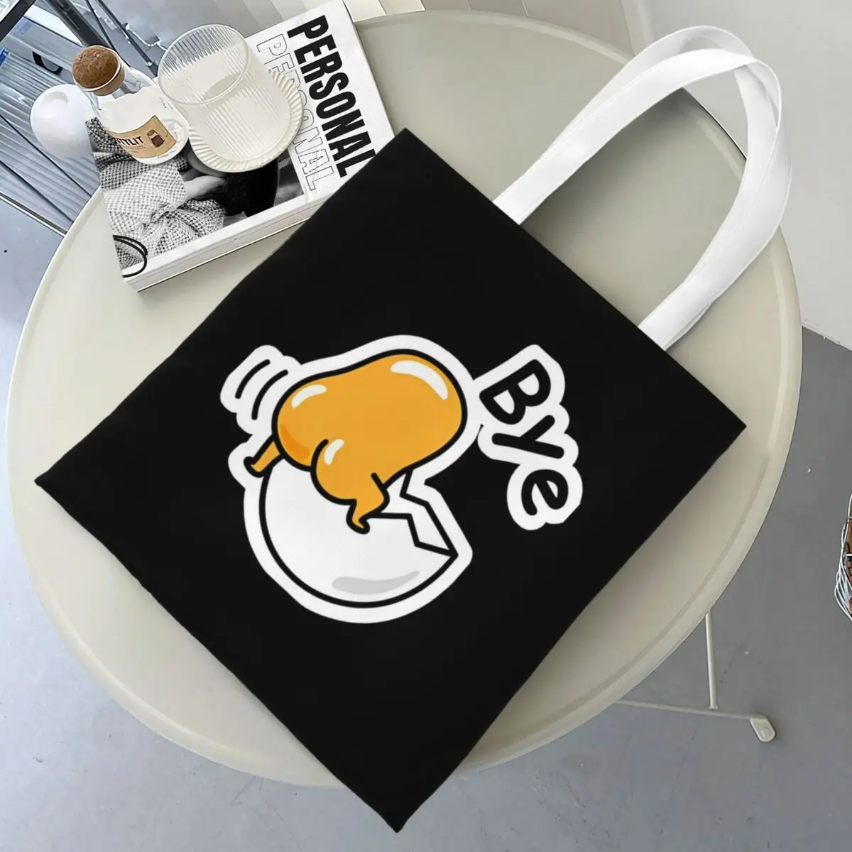 Gudetama The Lazy Egg Bye Canvas Tote Bag Fashion Large Capacity Grocery Bag for Women Shopping Bags