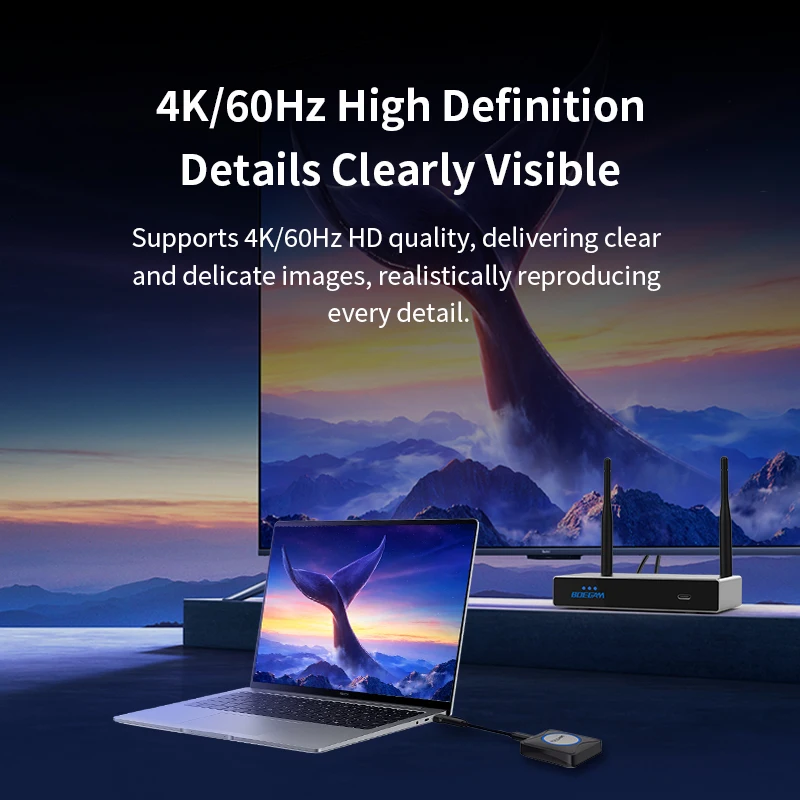 Plug & Play 4K Wireless Display Kit USB-C & USB-A Dongle No App Needed for BYOD