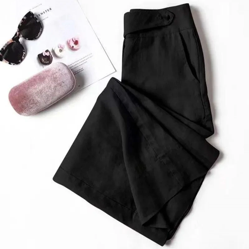 

Свободные льняные прямые брюки, женские льняные брюки для отдыха, женские хлопковые и льняные широкие брюки, женские однотонные брюки