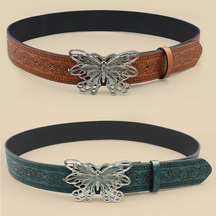 Y2K Vintage Street Style Belt - Hot Girl Butterfly Buckle Waistband for Women, Perfect for Daily Wear, Office & Casual Outfits