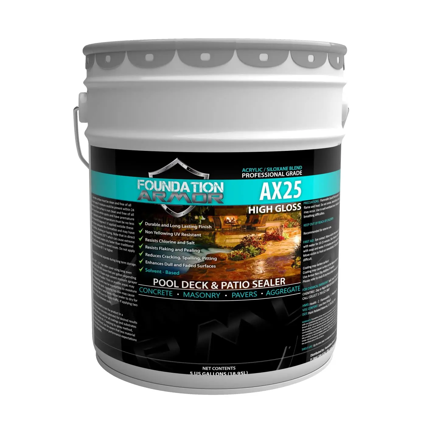 

Foundation Armor - AX25 Solvent Based Siloxane Infused High Gloss Acrylic Sealer for Concrete and Pavers - 5 Gallon