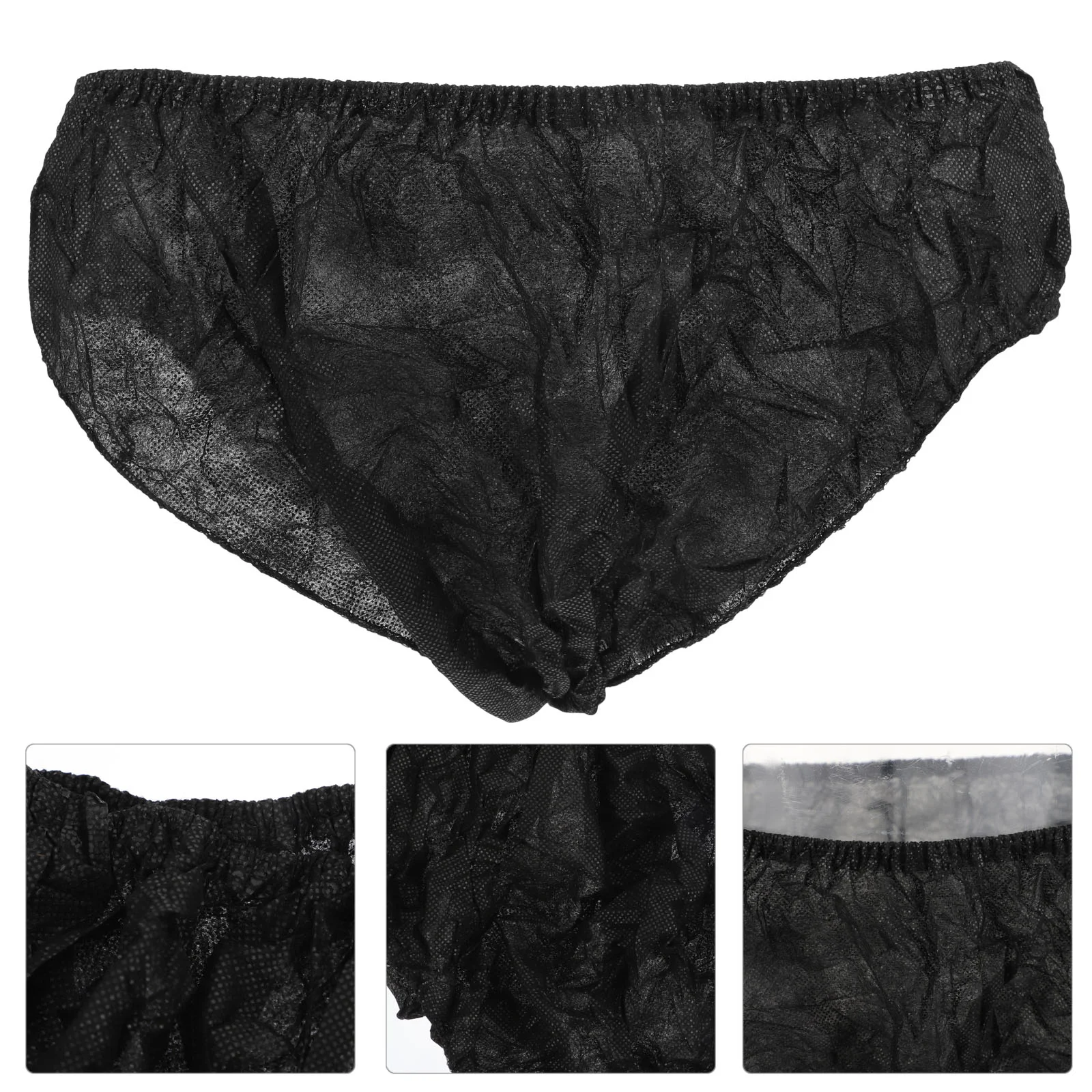 10 Pcs Disposable Briefs Men\'s Black Fabric Non-Woven Paper Male Shorts