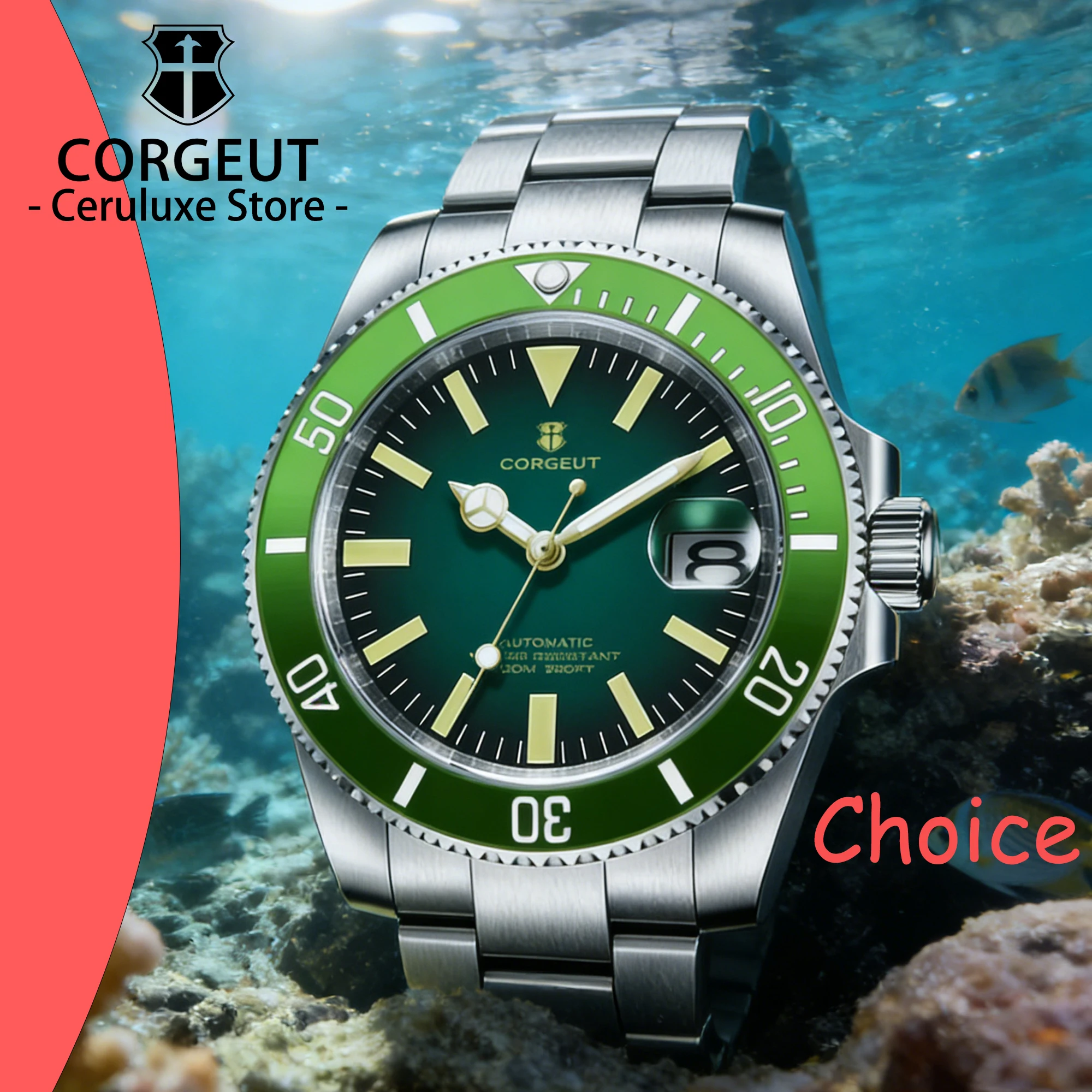 CORGEUT NH35 Movement 10Bar Luxury Men's Watches Automatic Mechanical Sapphire Glass Waterproof Steel Case Sport Watches