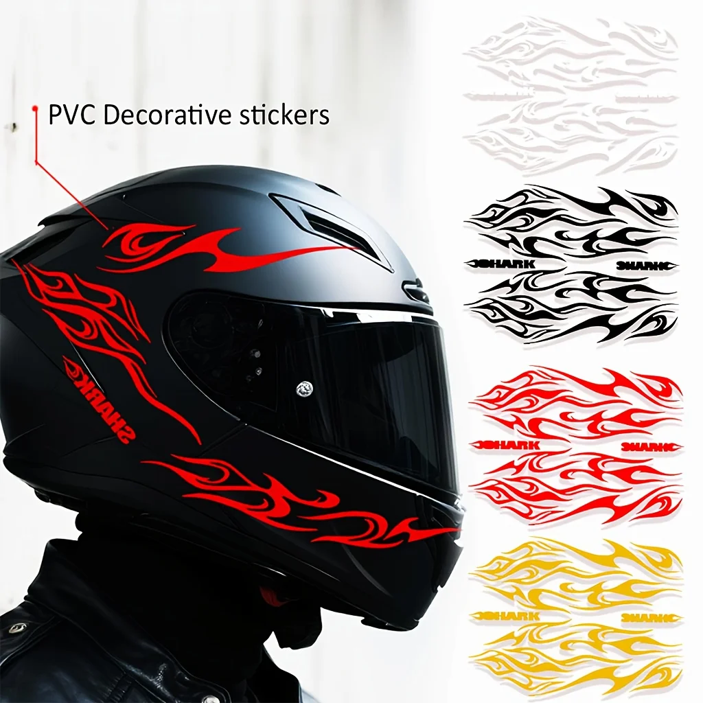 Vintage Flame Textured Motorcycle Helmet Sticker Set with "SHARK" Letter Decorative Car Sticker