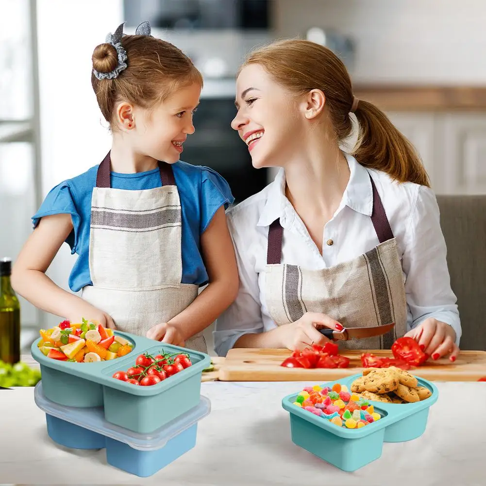 Lunchbox aus lebensmittelechtem Silikon mit Deckel, auslaufsichere Lunchbox für Mikrowellenherde, geteilter, hitzebeständiger Aufbewahrungsbehälter für Lebensmittel