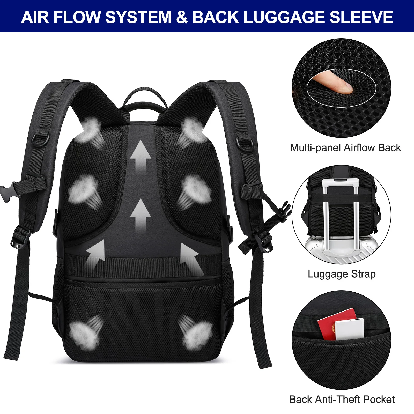Laptop backpack for leisure travel and mountaineering