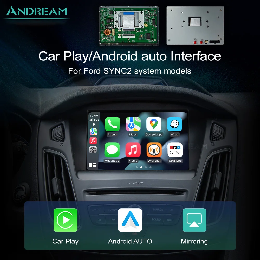 Andream Wireless Carplay Android Auto  Interface Box For Ford Focus Explorer Fusion Focus Fiesta Escape Edge Explorer Sync 2 Met