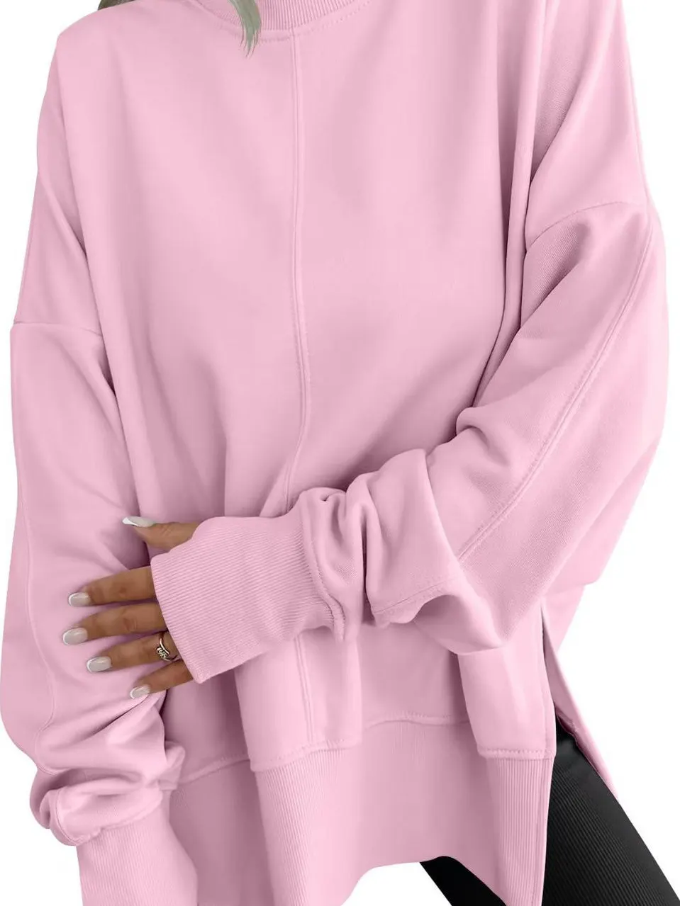 

Women's Casual Long Sve round Ne T-irt Side Slit Polyester Fabric No Brand Registered Trademark Other Sle Daily Wear