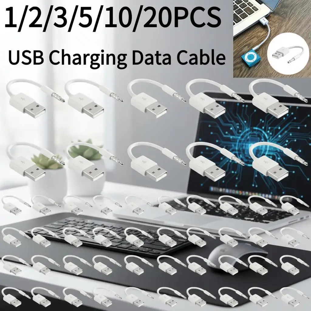 1/2/3/5/10/20PCS Charger Data USB 3.5mm Sync Audio Cable For IPod Shuffle 3rd 4th Gen Accessory USB Charging Data Cable