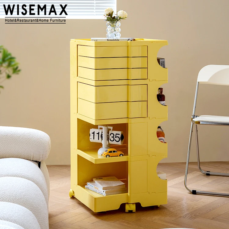

WISEMAX furniture plastic 3-layer rolling storage rack bathroom trolley living room side table removable kitchen multi-function
