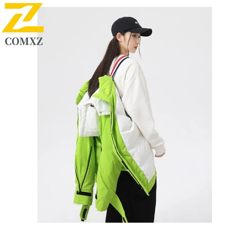 COMXZ Men Duck Down 3 in 1 Winter Jacket American Style Vintage Hooded Workwear Windproof Outdoor Sport Lightweight Coat