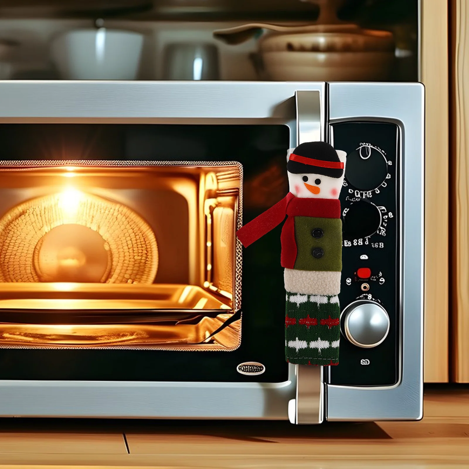 

3Pcs Soft Christmas Fridge Handle Covers Snowman Design Refrigerator Door Protectors Holiday Kitchen Appliance Decor