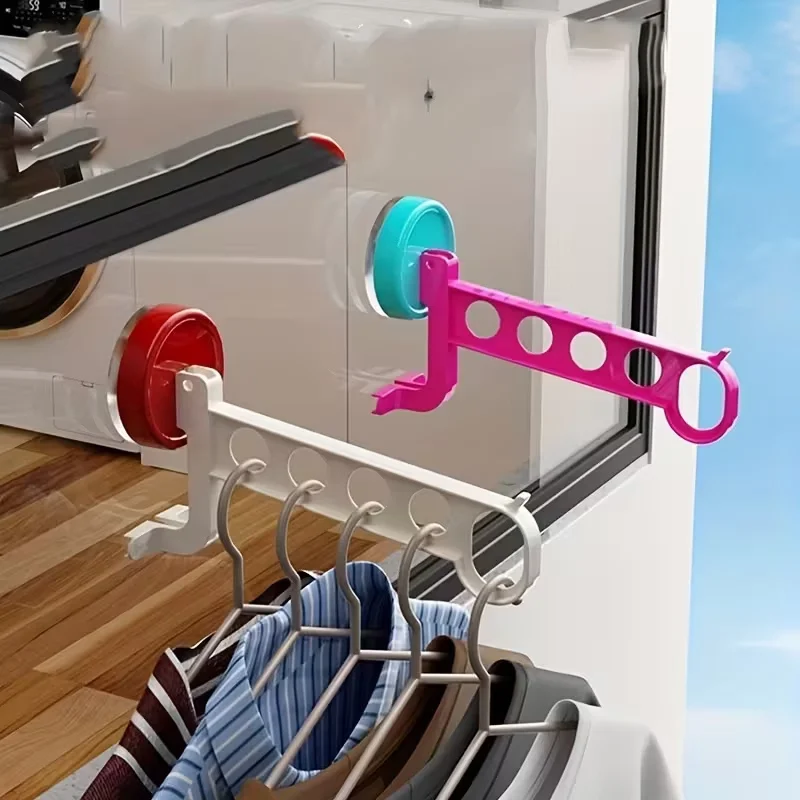 2-Pack Gantungan Pakaian Berwarna dengan Suction Cup, Rak Cucian Portabel 5 Lubang untuk Perjalanan, Hotel, dan Pengeringan di Rumah