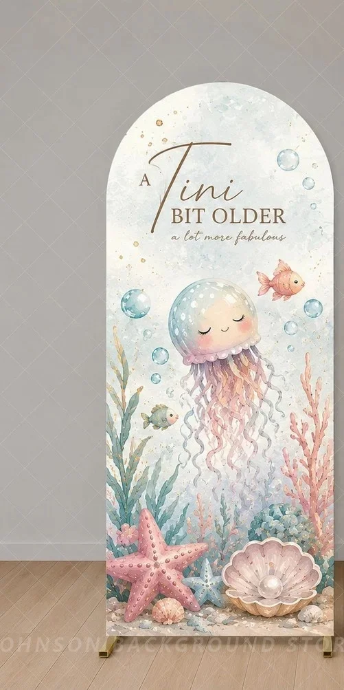 Pastel Under the Sea shell Birthday Arch Backdrop Cover Jellyfish Ocean Theme Party Decor, Mermaid Fish Baby Shower Arch Cover