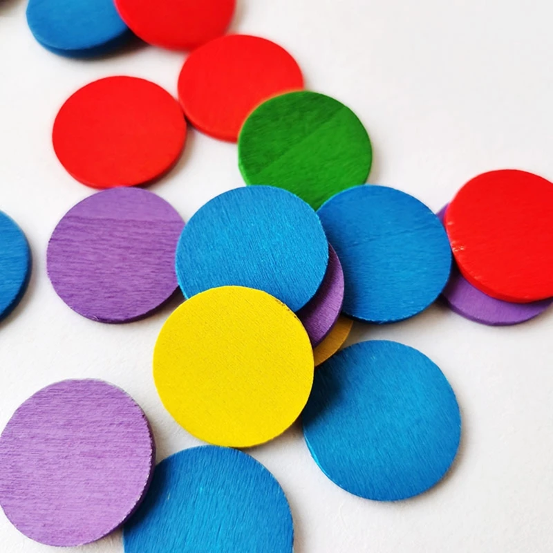 50 PCs Colorful Wooden Round Math Counters Wooden Circle Counting Chips Markers Colors Sorting Pattern Children Teaching Tools