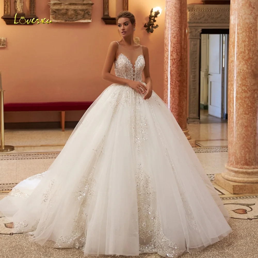 

Loverxu Ball Gown Royal Wedding Dresses 2024 O-Neck Sleeveless Vestido De Novia Embroidery Exquisite Custom Made Robe De Mariee