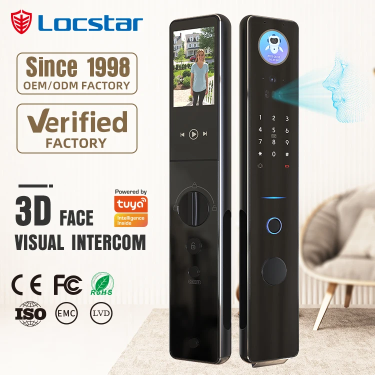Factory Wholesale Key Smart Door Waterproof Outdoor Wifi Fully Automatic Biometric Face Recognition Lock With Camera