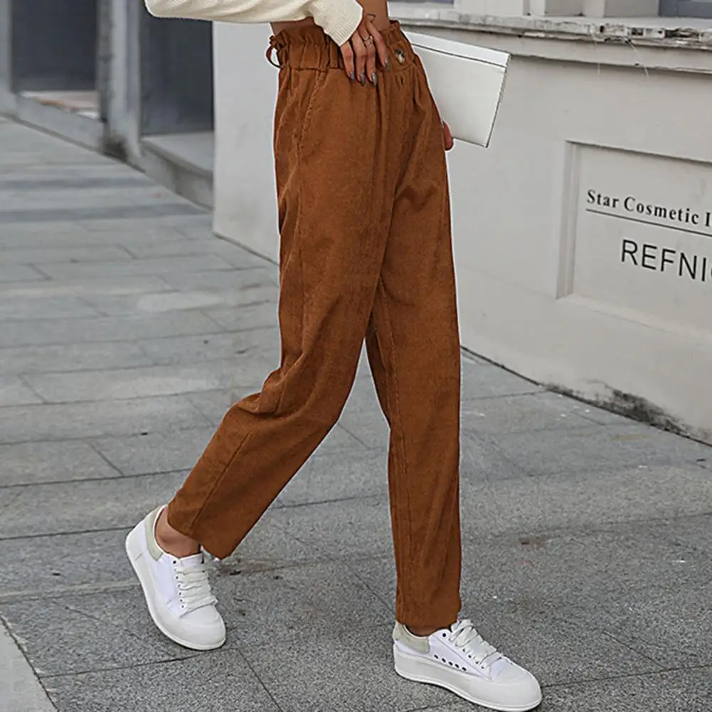 Stylish Spring Pants  Elastic Waist Elegant Spring Trousers  Pure Color Women Trousers