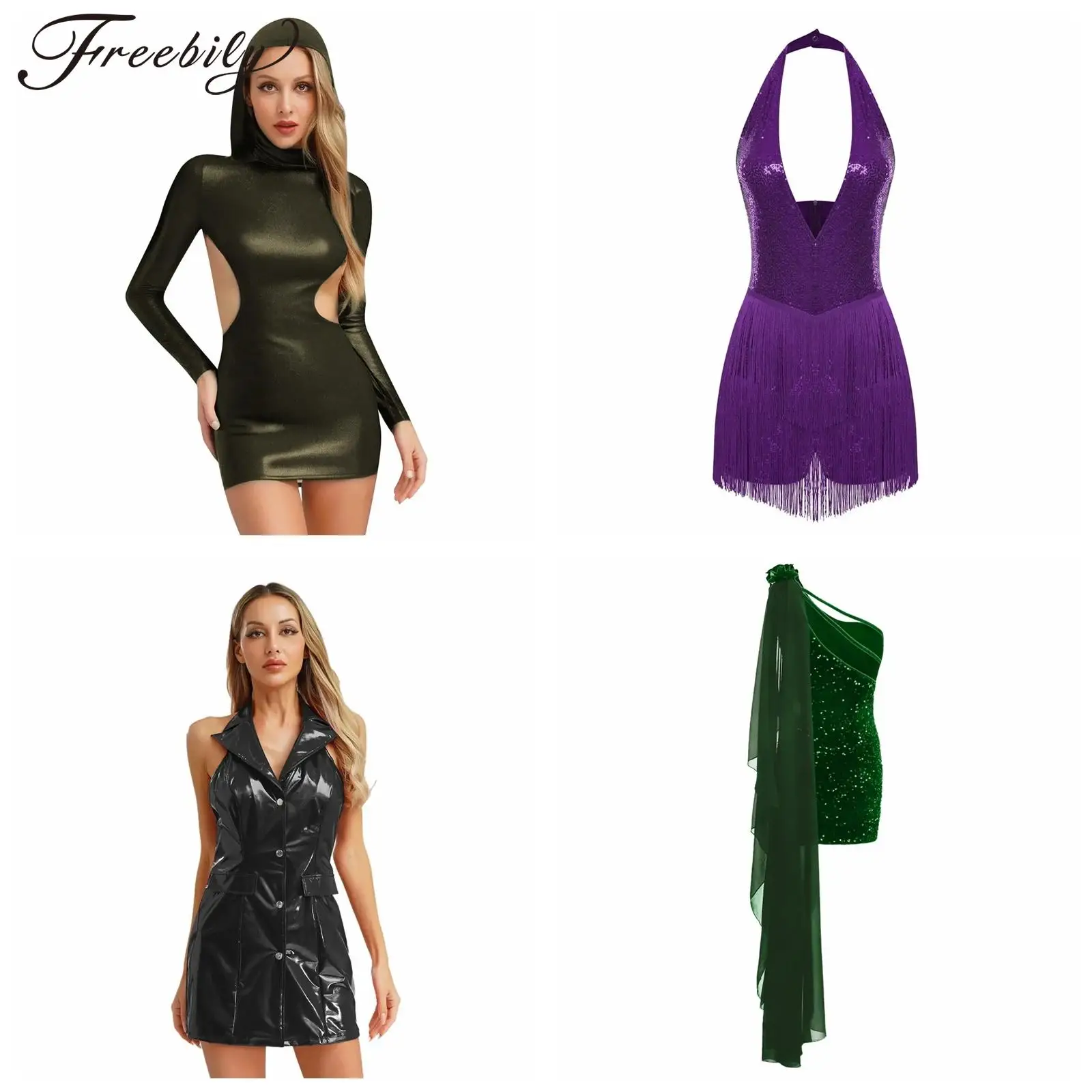 

Women PU Leather Latex Bodycon Dress Lady Nightclub Dress Sleeveless Mini Dresses Rave Party Club Wear Clubbing Evening Vestidos