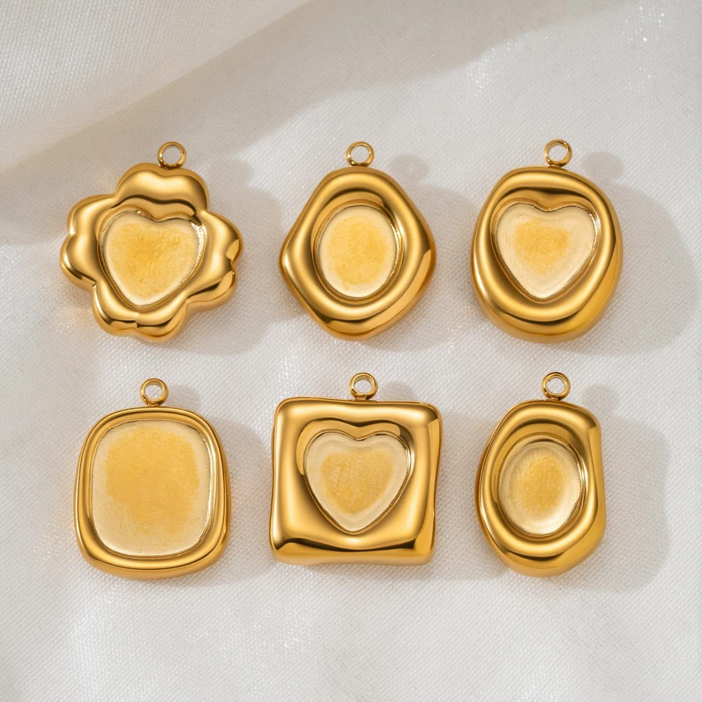 5 Stück Edelstahl Herz Oval Blanko Fassung Anhänger Blumenrand Fassungen Cabochon-Basis DIY Halsketten Anhänger Basis Schmuckherstellung – Detail 3