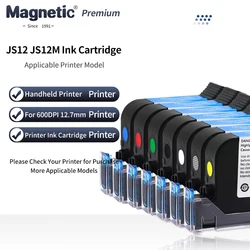 JS12 JS12M 600DPI 12.7mm Handheld thermal inkjet Printer Fast Dry Eco Solvent Ink Cartridge Mini printer Black Red Blue White