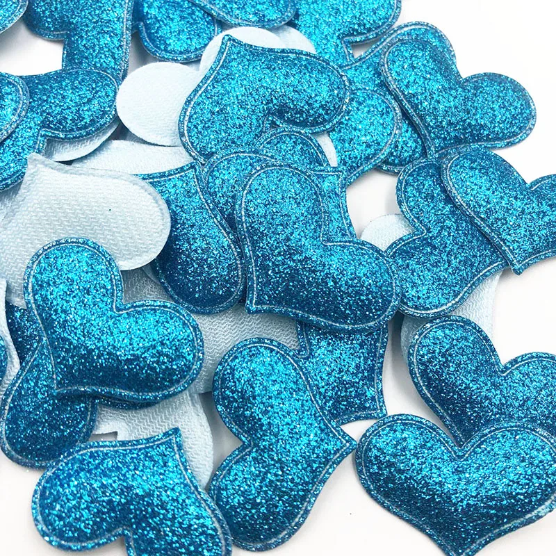 35mmx30mm 10PCS/lot Glitter Padded Heart Felt Patches Appliques For Clothes Sewing Supplies DIY Hair Bow Wedding Decoration A346