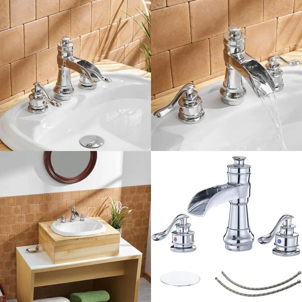 

Two-Handle 8 Inch Widespread Bathroom Faucet with 3 Holes, Pop-Up Drain Assembly and Overflow for Sink Vanity in Commercial Sett