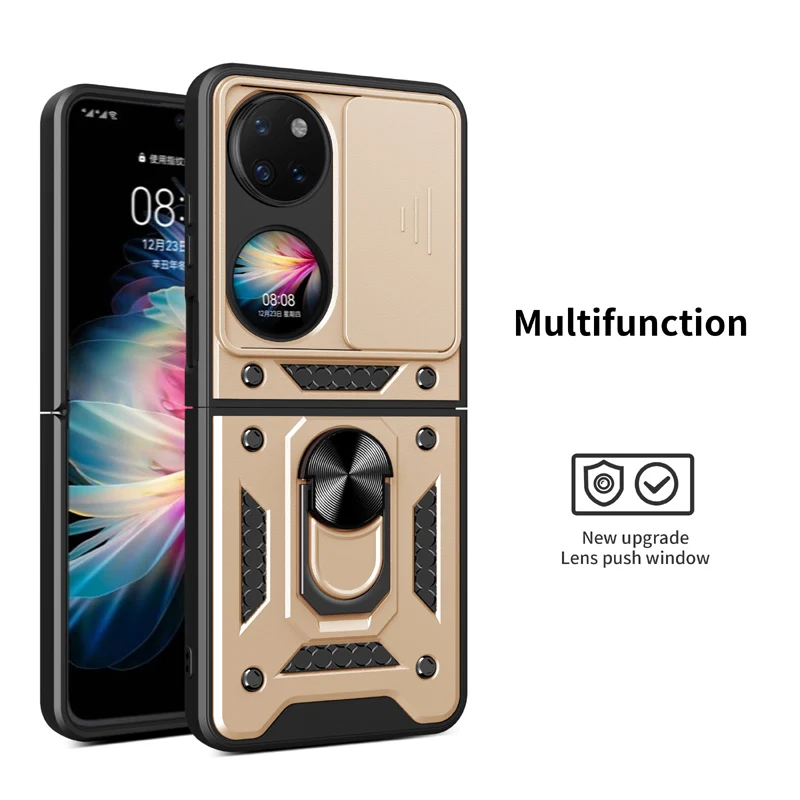 Case Cover Armor Hard For Huawei P50 Pocket Cases Car Magnetic Ring Stand Push Pull Camera Protect Rugged Cover Back Coque