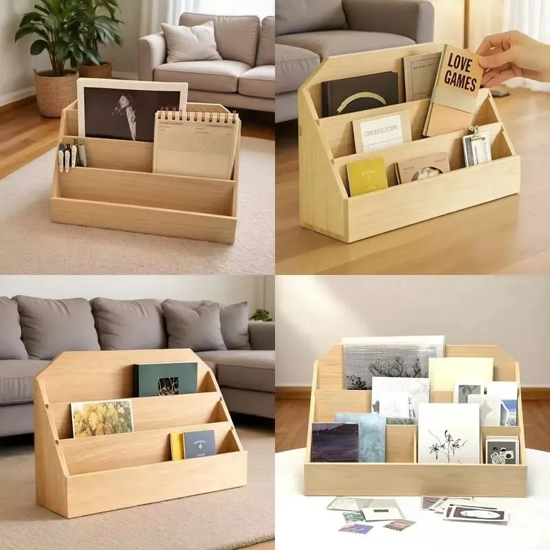 Modern Wooden Style 3 Tier Vertical Desktop File Storage Rack Office Book Magazine Organizer Shelf
