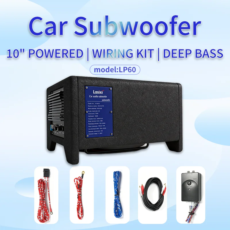Car Active Subwoofer 10 Inch 120W Wooden Box Subwoofer with Built-in Amp Deep Bass for Car Audio System